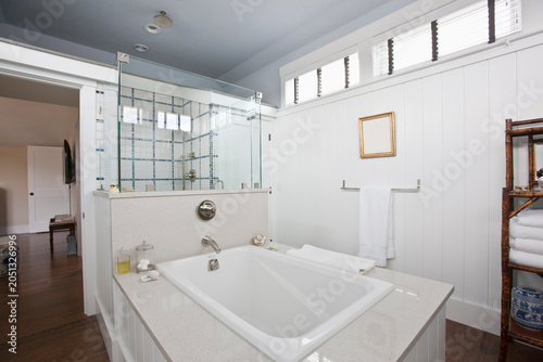 Bathroom, shower and tub in a Green Technology Home which is water and mold resistant in a Green