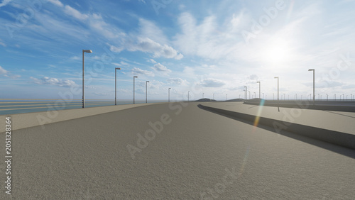 ocean bridge 3d, ocean view bridge 3d, bridge, ocean, sea, simple 3d, sky, streetlight sunlight 3d