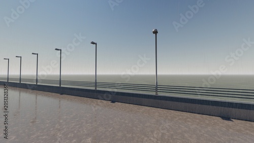 ocean bridge 3d, ocean view bridge 3d, bridge, ocean, sea, simple 3d, sky, streetlight 3d, rain