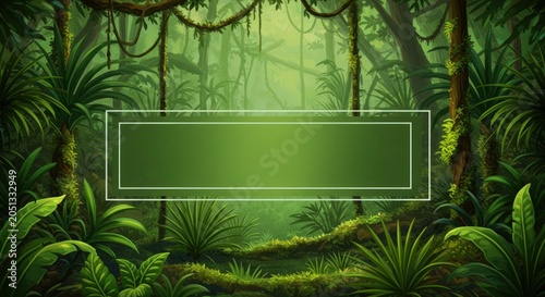Tropical jungle with green foliage.