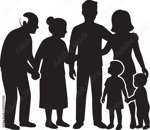 Family silhouette group hugging together isolated on transparent background, Vector