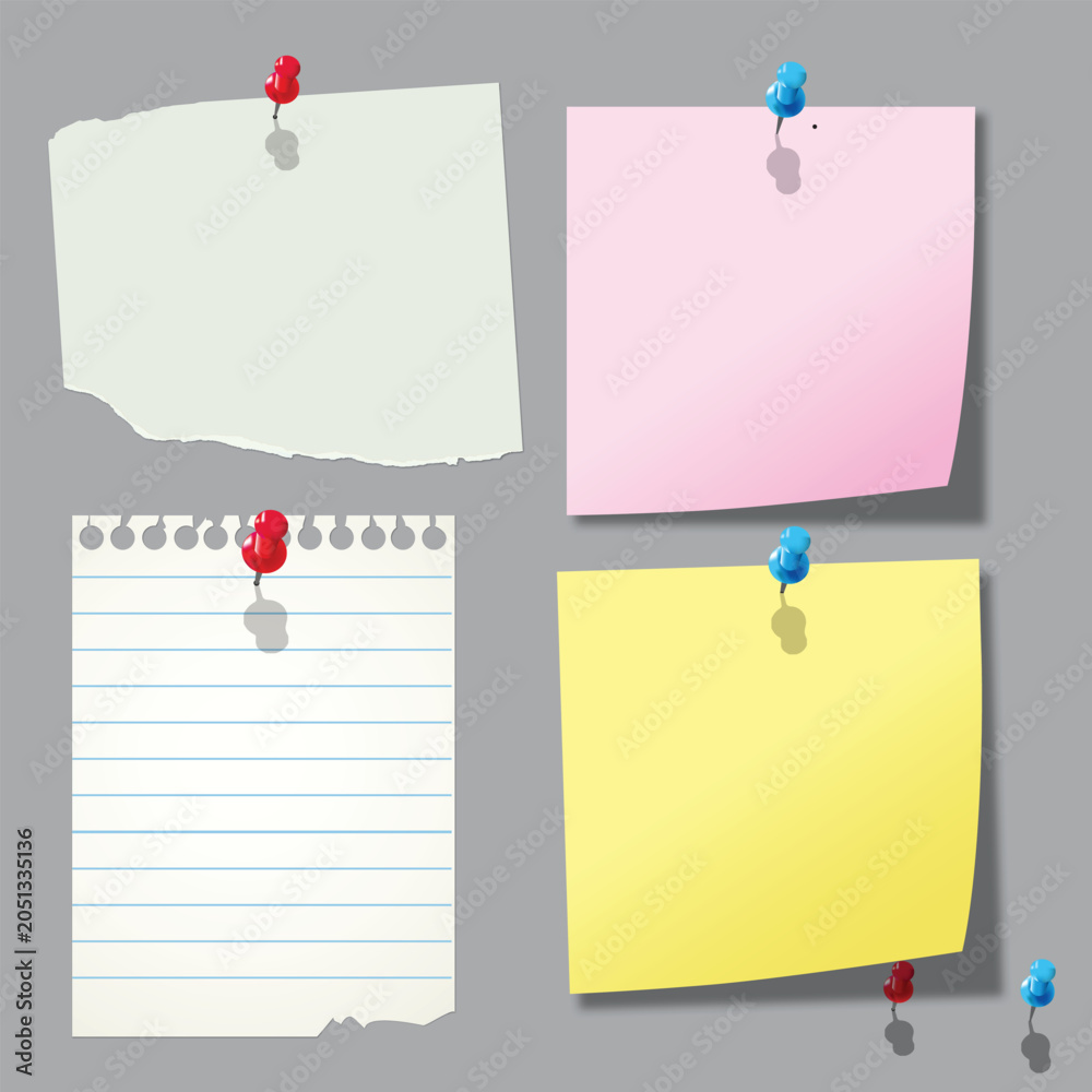 Foto Pinned Sticky Notes Bulletin Board Collection Vector