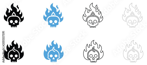 Schilderij op canvas Flaming skull burning skull vector icon, fire skull vector, silhouette and line