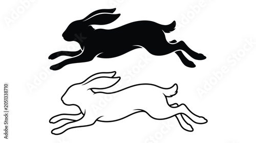 Running Hare Silhouette Against White Background Minimalist Animal Silhouette