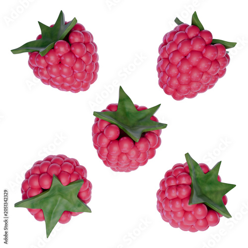Raspberry 3d Render Set Collection Isolated on White Background