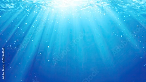 abstract underwater light rays in clear blue water