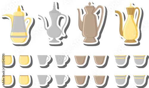 Obraz na plátne Set symbols for pitcher with lid for tea