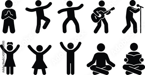 Valokuva Comprehensive Leisure and Entertainment Pictogram Set with Black and White Vecto