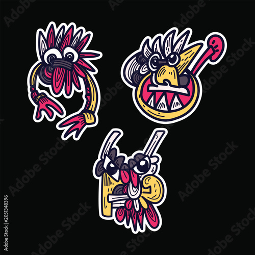 Funky cartoon creature avatars and sticker elements