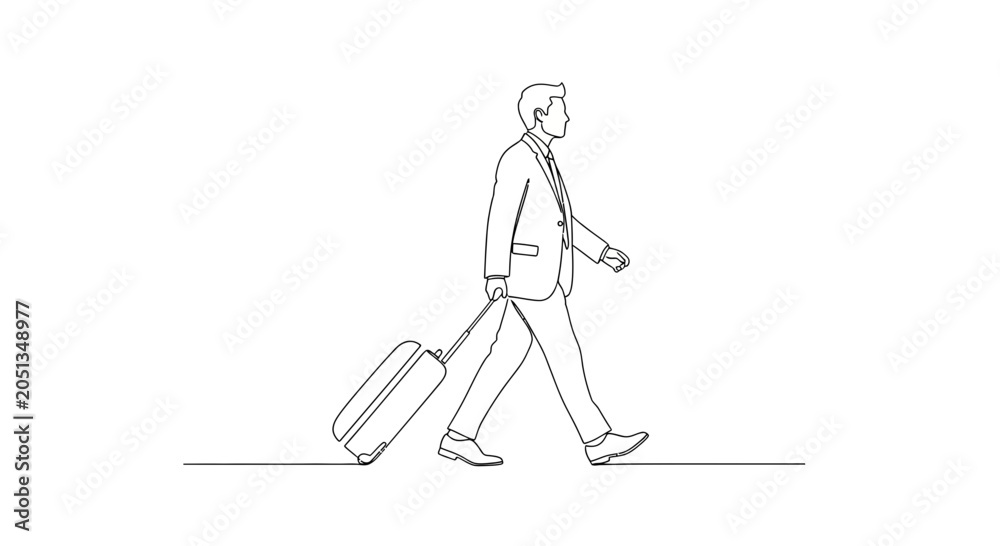 Obraz premium Businessman walking with suitcase in hand.