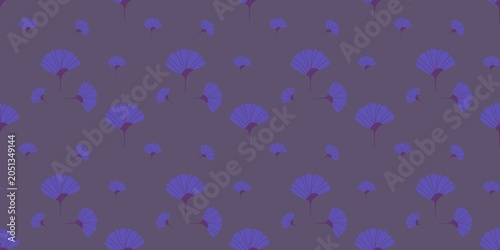 Abstract floral repeating pattern featuring purple ginkgo leaf shapes.