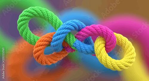 Canvas Print Colorful ropes tied together in knot.