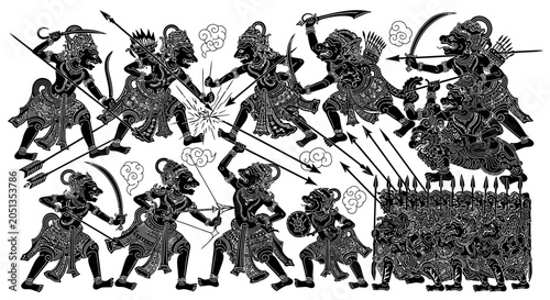 Tableau sur toile Warriors in ancient battle scene fighting.