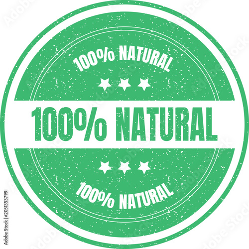 Bild auf Leinwand Green circular rubber stamp icon featuring the text 100 percent natural for orga