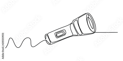Continuous one line drawing of a simple handheld flashlight Vector, illustration