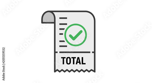 Checkmark on receipt total representing payment completion and financial transaction approval
