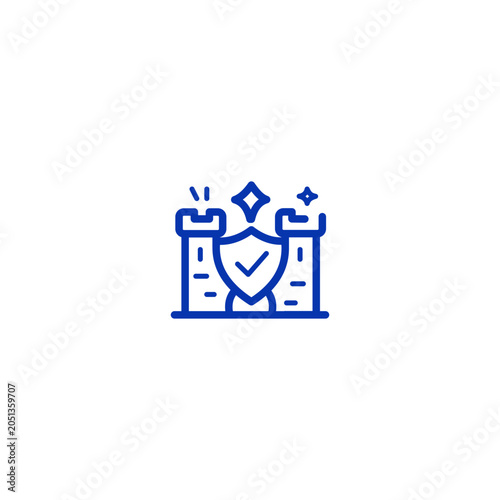 Foto Blue line icon castle shield check mark sparkle star decoration graphic design is suitable for logo, badge, icon, certificate design projects