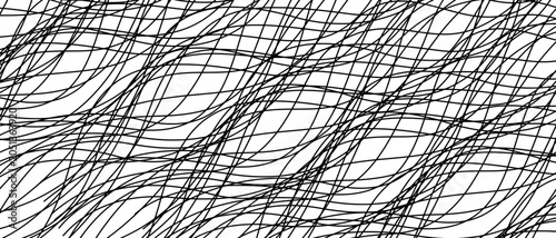Dense black intersecting wavy curved lines cross pattern background, bold abstract organic crosshatch mesh texture design, minimal vector stripe flow.
