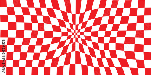 Warp Checkerboard Seamless Pattern. Groovy Distorted Checkered Background. Vector checkered background with optical illusion or distortion wave. Psychedelic dynamic banner background.eps,10