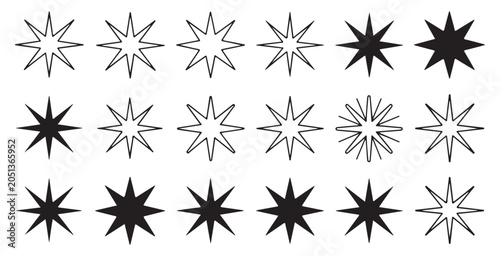 Принти на полотні Geometric sharp starburst and snowflake line icons set isolated on transparent background
