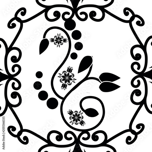 Foto Decorative black and white vintage floral vector ornament with elegant swirl pat