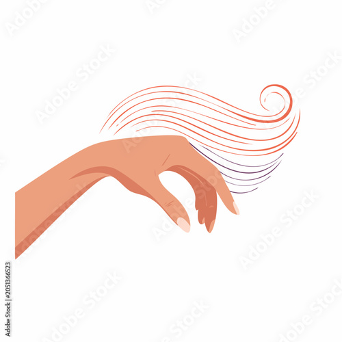 Woman's Hand Gently Touching Flowing Hair