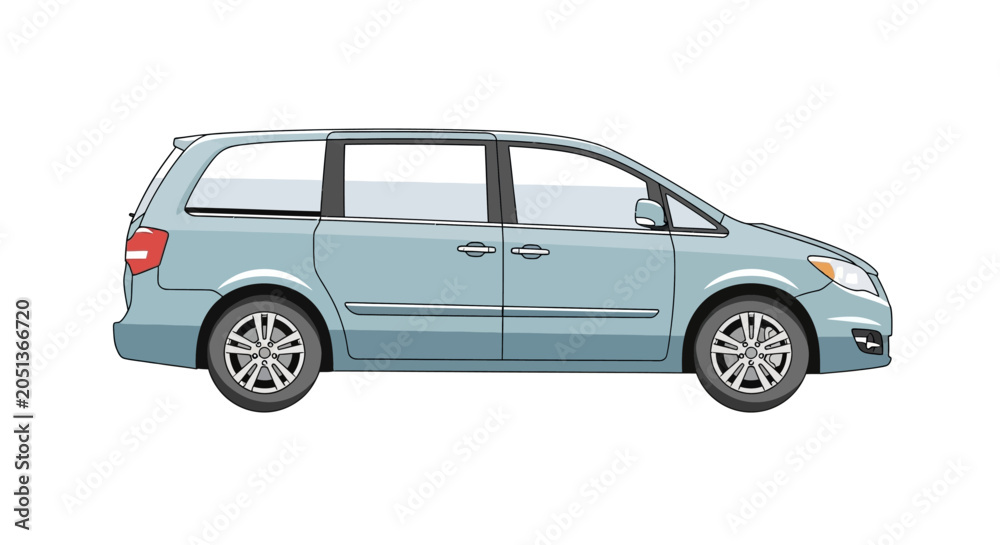 Obraz premium Light blue family minivan car illustration isolated on white background.