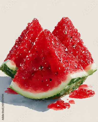 watercolor illustration of sliced watermelon, isolated on white background