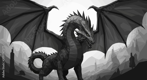 Schilderij op canvas Dragon standing with wings spread wide.