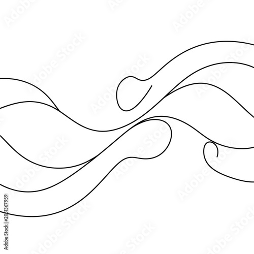 Fluid abstract black line art on white background