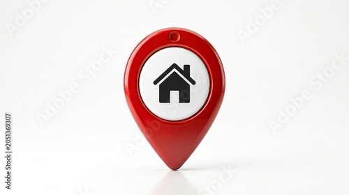 Red Location Pin Icon with House Symbol on White Background