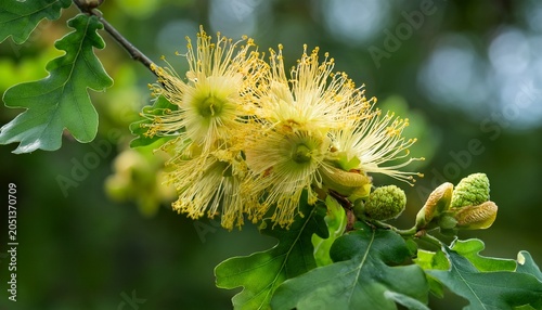 Quercus Robur English Oak Flowers Closeup Selective Focus