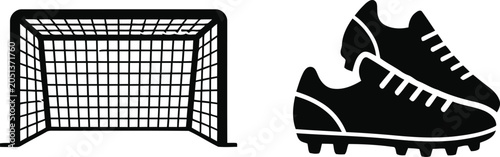Quadro su tela Black soccer goal and cleats icons