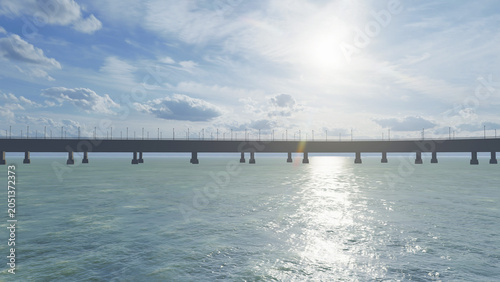 ocean bridge, clear sky, sea 3d, ocean, sea sun 3d, simple nature, simple sea background 3d background