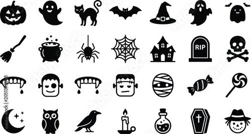 Foto Halloween Holiday Spooky Party Celebration Icons Vector Trick-or-Treat Set