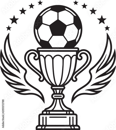Trophy cup with soccer ball and wings stars