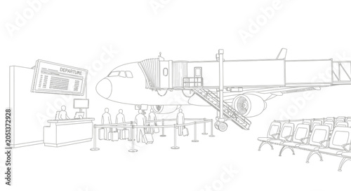Tableau sur toile Airplane at Airport Gate with Jet Bridge.