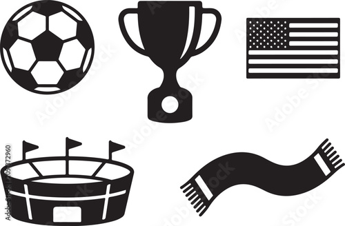American soccer trophy flag stadium scarf ball icons