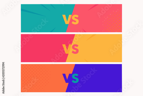 Photos Versus VS Banners with Split Colors and Halftone Dots, Competition Concept