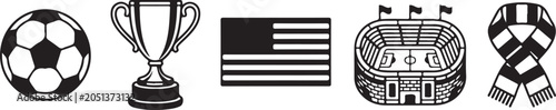 Black and white soccer sports icons and symbols set