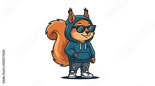 Cool Cartoon Squirrel Wearing Hoodie and Sunglasses