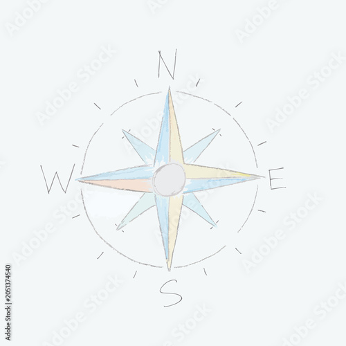Minimalist hand drawn compass rose navigation icon.