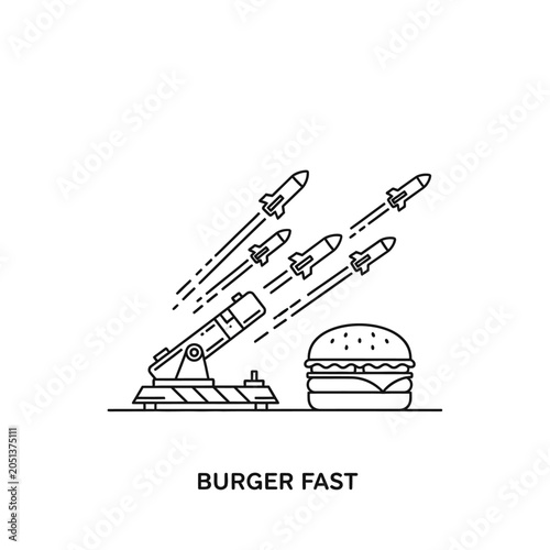 Launch sequence burger fast food conceptual line art illustration