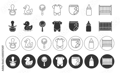 Baby Nursery Icons Set. Outline and Glyph Vector Collection
