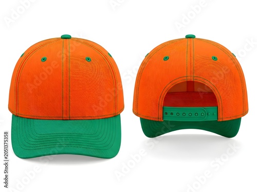 Baseball Cap Mockup Orange and Green Front and Rear View