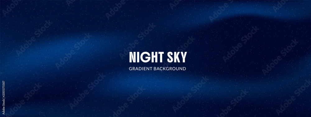 Naklejka premium Night sky grain gradient with deep navy and soft blue depth for card. Calm blue mist and gentle grain fade across a dark fairytale night. Vector winter gradation backdrop with snowy holiday mood.