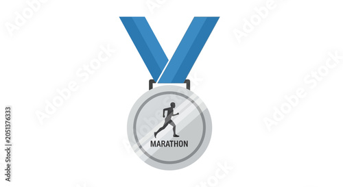Silver Marathon Medal with Blue Ribbon for Achievement.