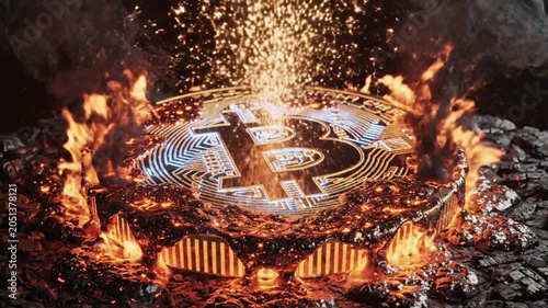 Cryptocurrency, Bitcoin, flame, fire, burning, destruction, finance, crisis