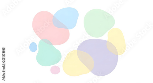 Abstract composition of soft pastel-colored shapes on a white background, representing fluidity and gentle movement