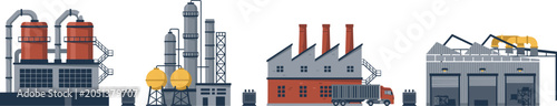 Foto Industrial Factory and Heavy Manufacturing Plant Vector Set Featuring Chemical R